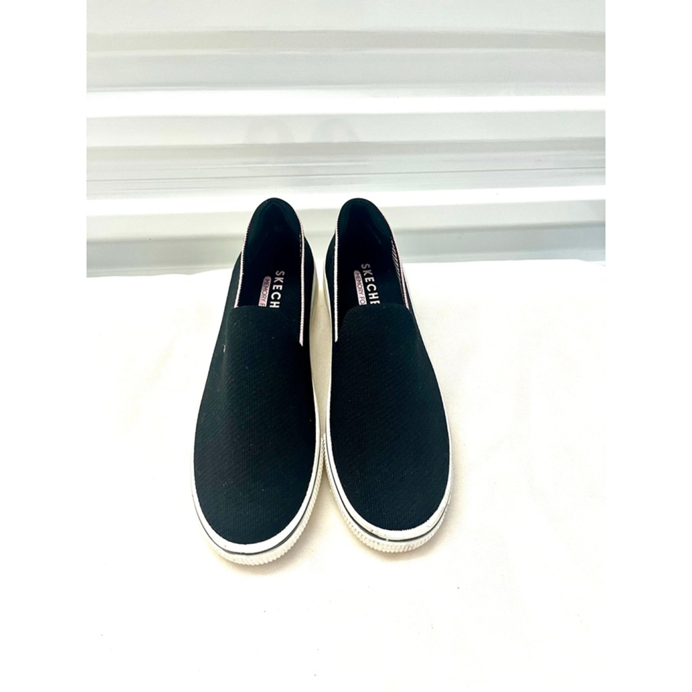 Skechers Poppy 2.0 Trimmed Out slip-on sneakers black with pink trim size 7.5